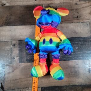 Disney Parks Rainbow Mickey Mouse Plush 15" Stuffed Animal